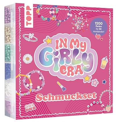 TOPP In my Girly Era Schmuckset: Anleitungen und Material für 30 Armbänder. 1200 Perlen in verschiedenen Farben und Buchstabenperlen sowie Anhänger