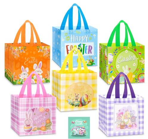 Ostertüten Tragetaschen, Dalugo 6 Stück Wiederverwendbare Ostern Taschen zum Befüllen, Non-Woven Geschenktüten Ostereiersuche Taschen für Geschenkverpackung Eiersuche Kinder Ostern Partyzubehör