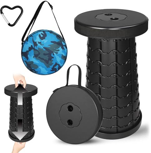 USHOP Tragbarer Klapphocker Teleskopisch mit Kissen, Verstellbarer Kunststoff-Hocker für Camping, Wandern, Angeln, Reisen und Grillen