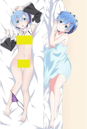 JNLIFT Anime Kissenbezug für Re- Zero Rem,Anime Pillowcase Hochwertiges Doppelseitige Umarmungskissen Bezug,Body Kissenhülle Seitenschläferkissen Bezug,Shortplush-40x120CM