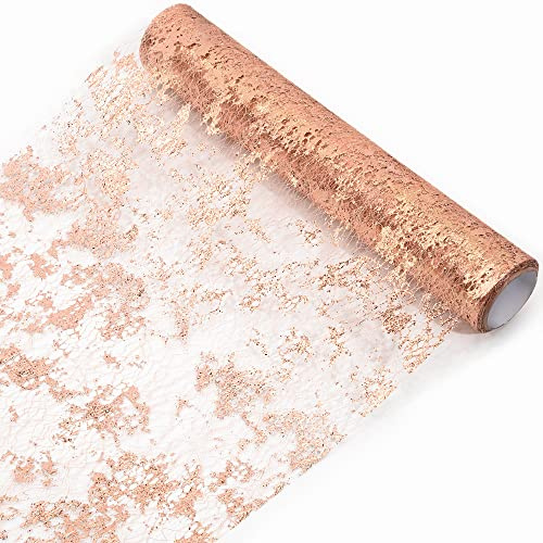 Tischläufer 29 cm x 5 m Polyester Tischband Funkelndes metallisches Roségold Dünn Mesh-Tischläufer Tischdekoration für Hochzeit Taufe Festival Party Geburtstag Weihnachten