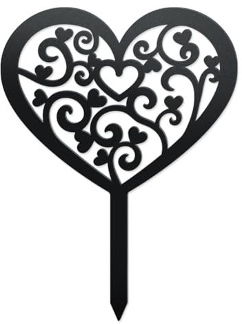 WADORN Hollow Heart Garden Metal Stakes Sign, Funny Heart Decorative Planter Stakes Wedding Metal Outdoor Statues Mother's Day Outdoor Decor for Flower Pot Garden Backyard Pathway Patio Lawn Walkways