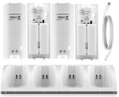 Cargador remoto para Wii, estación de carga de 4 vías con 4 baterías recargables, paquete remoto de juego, controlador U para Wii y Wii
