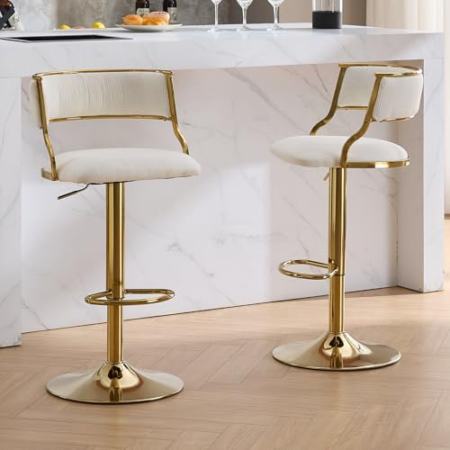 Ya-Home Barhocker 2er Set aus Samt Barstuhl mit Rückenlehne Moderne Tresenhocker Bistrohocker Höhenverstellbar Drehbare Küchenhocker mit fußstütze für Küche/Hausbar, Beige