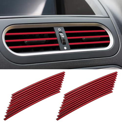 20 PCS Car Vent Outlet Trim,Car Air Conditioner Decoration Strip (Red) | Universal Waterproof Bendable Styling Moulding, DIY Auto Interior Accessories Fits All Straight AC Grille Vents