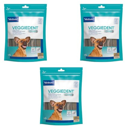 Virbac VeggieDent 15 Strips XS < 5 kg | Pack of 3 | 3 x 120 g | Chew Strips for Small Dogs | Vegetarian Chew Snack to Control Plaque & Plaque | One Piece per Day