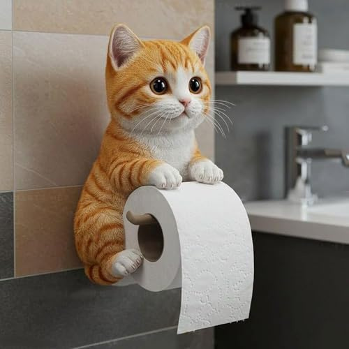 Jelly Cat Toilet Roll Holder - Novelty Funny 3D Cat Sculpture Wall Mounted, Adorable Resin Loo Roll Holder for Cat Lovers, Bathroom Home Decor(C)
