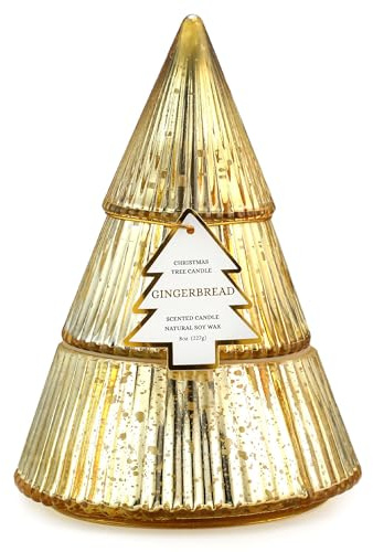 Vela de árbol de Navidad, aroma a pan de jengibre, vela con forma de árbol de Navidad, regalo para decoración de mesa de fiesta en el hogar (dorado)