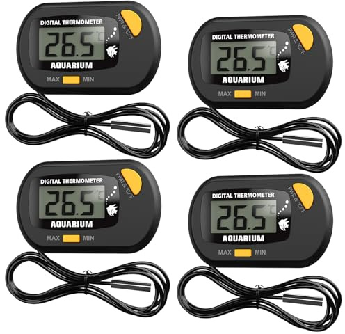 GOEDCH Aquarium Thermometer: Mini Digital LCD Thermometer mit Wasserdichter Sonde und Saugnapf, Mini Wasserthermometer Digital für Aquarium, Meeresreptilien, Terrarium, Schwarz Temperaturüberwachung
