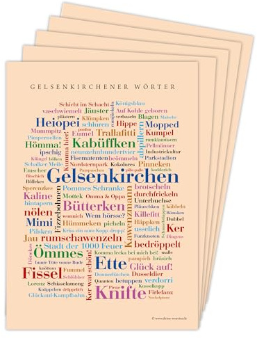 Deine Wörter Postkartenset - 5 Postkarten mit Gelsenkirchener Dialekt, einzigartiges Souvenir und kreative Geschenkidee - DIN A6