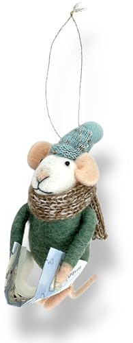 Crispe home & garden | Filzfigur Maus mit Mütze | handgemachte Deko-Figur – Anhänger aus Filz | Weihnachtsbaumdeko | Miniaturfigur | Geschenkidee