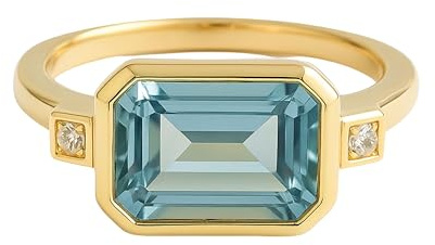 Blautopas Art Deco Sterling Silber Ring Natürlicher Edelstein - Geburtstagsgeschenk Weihnachtsgeschenk Handgefertigte Geschenkideen für Frauen