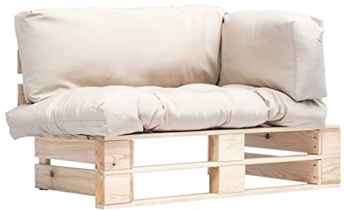 Runheo Outdoor-Sofa Paletten mit Kissen in Sandfarben, Kiefernholz imprägniert, 110x66x65 cm, 2-Sitzer Loungesofa für Garten, Terrasse, Patio Möbel Set