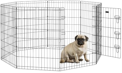 PawHut Parc Enclos Modulable Pliant pour Chiens Lapins Rongeurs 61 x 91 cm | Clôture pour Petits Animaux, Intérieur et Extérieur, 1 Porte Verrouillable, 8 Panneaux, Fil de Métal, Noir