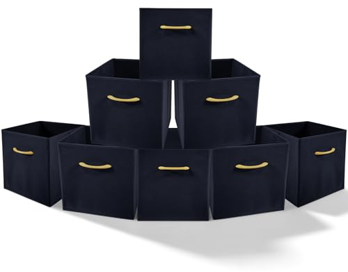 Amazing Tour 8 PCS Cube Storage Boxes 30x30x30 Navy Blue,Foldable Fabric with Handles Collapsible for Home Office Nursery Organiser - Clothes Basket Containers