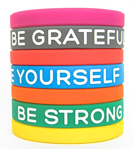 Solza Bracelets Inspirants en Silicone de Ensemble de 7 Pièces de Bracelets en Caoutchouc, 7 différentes Couleurs et Messages pour Illuminer votre Journée|Taille Unisexe pour Adultes,20 cm x 1 cm