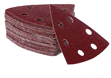 Delta-Schleifdreiecke mit Klett, 60 Blatt Mix, 93 x 93 x 93 mm, 6 Löcher, je 10 x Korn 40/60/80/120/180/240, für Deltaschleifer & Multimaster, Schleifblätter