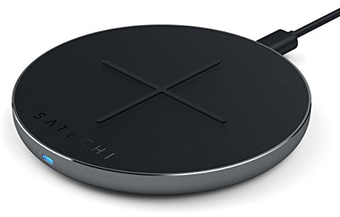 Satechi Chargeur sans Fil Qi-Certified Aluminium Type-C & QC - Jusqu’à 7.5W/10W - Compatible avec iPhone 14/14 Plus, iPhone 13 Pro Max/13 Pro/13 Mini/13 - Adaptateur Vendu séparément (Gris sidéral)