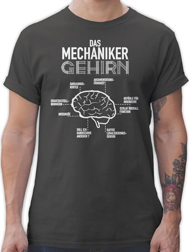 T-Shirt Herren - Handwerker Geschenke - Das Mechaniker Gehirn - XL - Dunkelgrau - Geschenk für kfz Mechatroniker arbeitstshirts Handwerk feinwerkmechaniker Tshirt Fun Shirts männer mechanik