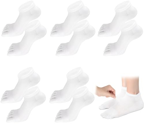MOAMUN 5 Pairs Toe Socks Men, Breathable Soft Ankle Socks No Show Sock Men, Cotton Low Cut Five Finger Sock with Toes for Sports Working, Size6-9 (UK, Numeric, 6, 9, Regular, Regular, 6, White)