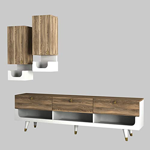 moebel17 Alphamoebel Pretty Wohnwand, Holzwerkstoff, Weiß Walnuss, 181 x 51,8 x 31,3 cm