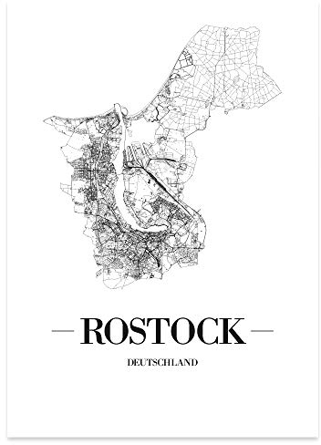 JUNIWORDS Stadtposter, Rostock, Wähle eine Größe, 21 x 30 cm, Poster, Schrift A, Weiß