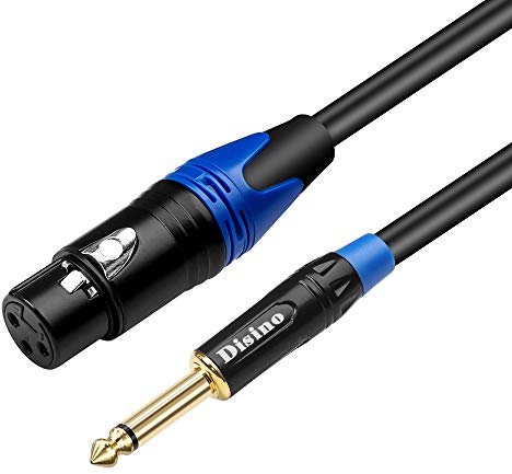 Disino Female XLR to 1/4 Inch (6.35mm) TS Mono Jack Microphone Cable, Unbalanced 3 Pin XLR Female to Quarter inch TS Plug Mic Cord for Dynamic Microphone - 6.6 Feet/2 Meters