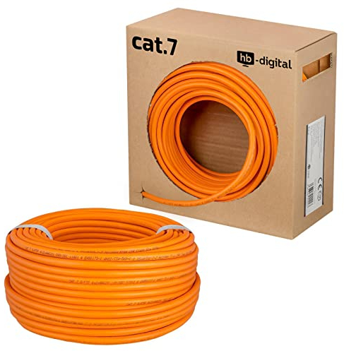 HB-DIGITAL 50m cat 7 Netzwerkkabel LAN Verlegekabel Cable - Übertragungsgeschwindigkeit bis zu 10 Gbit/s - Kupfer Profi S/FTP PIMF LSZH Halogenfrei Orange RoHS-Compliant cat. 7 Cat7 AWG 23/1