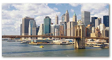Tulup Peinture sur Verre trempé 140x70 décoration Murale Tableau Image - Manhattan New York - Bleu