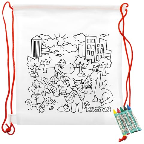 PARTITUKI Mitgebsel Kindergeburtstag Junge. 40 Taschen Zu Malen und 40 Sets mit 5 Farbige Crayons CE-Zertifikat für Ungiftigkeit