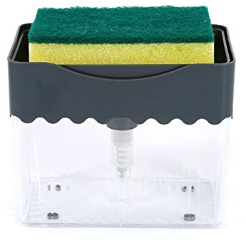 WanBeauty Pump Dispenser and Sponge Holder Kitchen Dishwashing Detergent Press Dispenser Sponge Cleaning Pad Container Durable and Will not Rust Grey