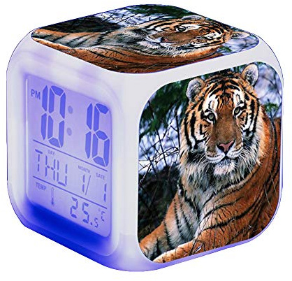 Tiger Wecker Digital Kinder Beleuchteter LED Night LCD Uhr Wake Up Wecker Geschenk für Jungen Mädchen,80x80x80cm (D)