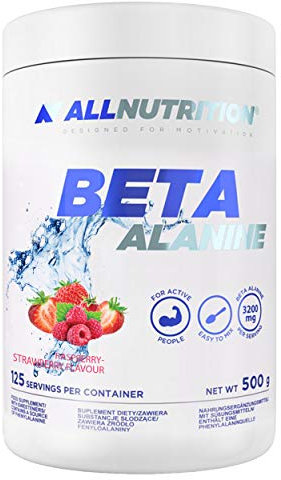 ALLNUTRITION Endurance Max Beta Alanin - Aminosäure-Nahrungsergänzungsmittel mit Taurin und B6 - Leistungssteigerung - Körperformung & Erholung nach Sporttraining - 500g - Strawberry Raspberry