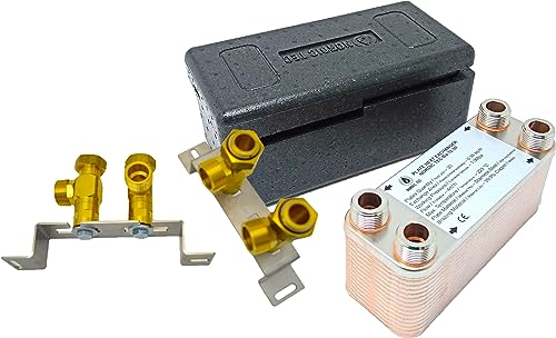 Edelstahl Plattenwärmetauscher Nordic Tec Ba-12-30 30 Platten 65kW 3/4” mit Isolierung mit Wandbefestigung und Verbindungsteile