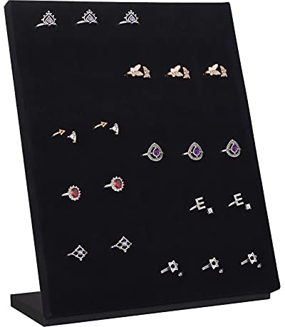 Rainbowie Vassoio porta anelli in velluto per gioielli, espositore per gioielli, con 50 fori (anello nero)