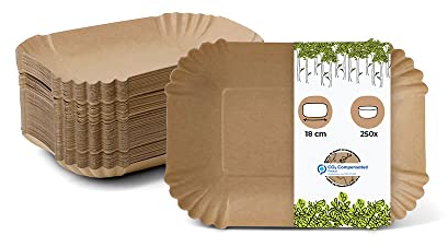 BIOZOYG Pappschalen eckig 18 x 13 x 3 cm I Imbissteller braun aus Recyclingkarton für Pommes Currywurst etc. I recycelbar - umweltfreundlich I Pommesschalen rechteckig 250 Stück