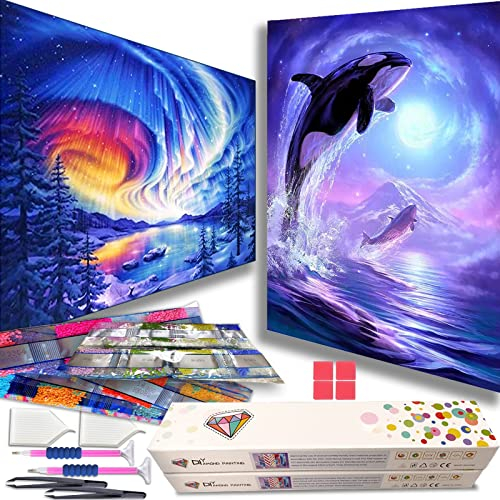 KEYRANKE 2 Stück Diamond Painting Kinder Set mädchen Erwachsene Tiere diy 5d Diamant Malerei Painting Bilder für Home Wand-Decor, Mit Einer Upgrade-Geschenkbox als Geschenk