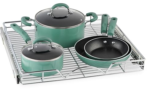 HOLDN’ STORAGE Pull Out Cabinet Organizer – Heavy Duty Anti Rust Slide Pull Out Drawers for Kitchen Cabinets – Chrome 20 W x 17 D x 3.15 H Requires at Least 21 ¼” Opening