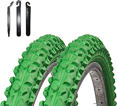2 x Roverstone 24 Fahrradreifen Fahrradmantel grün 57-507 (24x2,125) inkl. 3 Reifenheber