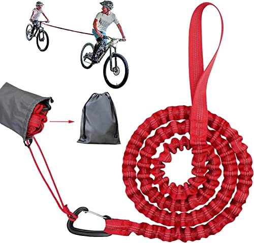 Abschleppseil Fahrrad,3 M Kinder Fahrrad Abschleppseil Eltern-Kind-Zugseil Gedehnt Elastisch Zugseil Mit Sicherheitshaken,Bis 500 Lb/225 Kg,Fit füR Kinder Oder Erwachsene Mountainbike, rot
