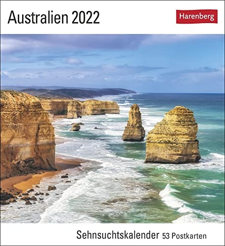Sehnsuchtskalender Australien - Kalender 2022 - Harenberg-Verlag - Postkartenkalender mit 53 heraustrennbaren Postkarten - 16 cm x 17,5 cm