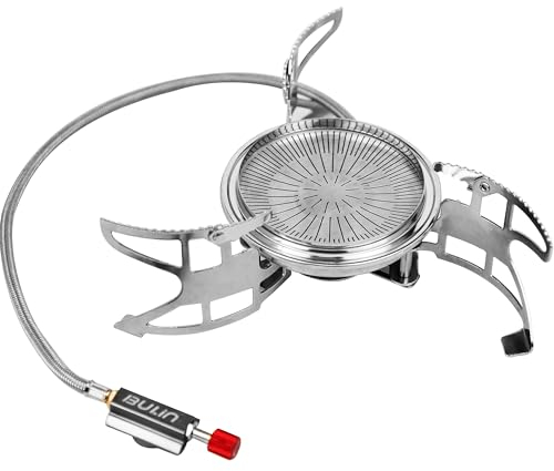 Bulin Hornillo de camping de 3800 W con encendido piezoeléctrico, placa frontal grande, soporte adaptable, hornillo de gas ultraligero, resistente al viento, plegable, para senderismo, picnic