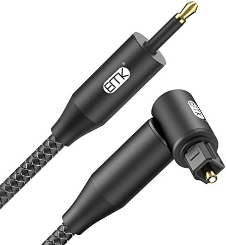 EMK 1.5M Black 90° Toslink to Mini Toslink Optical Audio Cable for TV, Sound Bar, PS4, Xbox, Home Theater & More