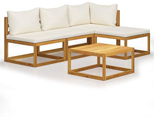 Festnight Loungemöbel 5-TLG. Gartenlounge Outdoor Loungemöbel Terrasse Modulares Sofa Gartenmöbel Set Holz Ecksofa Garten Gartengarnitur Terassenmoebel Set mit Auflage Massivholz Akazie