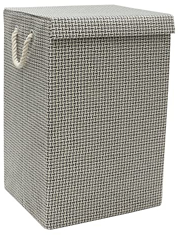 JVL Silva Fabric Foldable Laundry Hamper with Lid and Handles, Grey