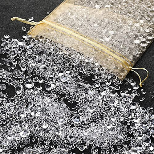 FENGCHUANG 4000 Stück Diamanten Deko Weiße Klare, Deko Diamanten für Kinder, Glitzernde Deko Kristallsteine, Glas dekosteine für Hochzeitsdekorationen, Tischaufsätze, Vasenfüller (3 Größen)