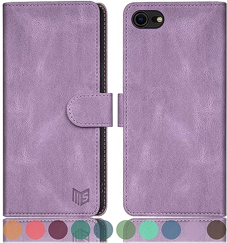 SUANPOT [RFID Schutz für iPhone SE 2022/7/8/SE 2020 4,7-Zoll Hülle PU Leder Handyhülle Lederhülle Klapphülle Kartenfach Flip Cover für Apple SE 2022 Handy hülle Leather Wallet Phone Case Flieder Lila