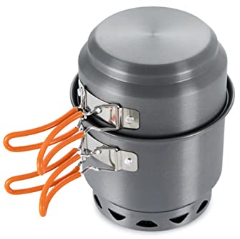 ZWEBY Topf-Pfannen-Wasserkocher-Set Camping Cooking Topf Wärmetauscher Leichtes Campingkochgeschirrset Camping -Kochgeschirrset für Camping, Picknick (Farbe : Gray, Size : 18.8x15.4cm)