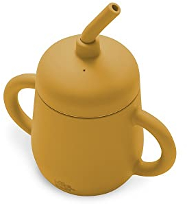 Interbaby - Vaso Aprendizaje Bebe Antigoteo | Vaso Antiderrame Bebe Silicona, Dos Asas, +6 Meses | Vaso con Pajita Niños, Cómodo, Evolutivo, Sin BPA | Ocre Tierra