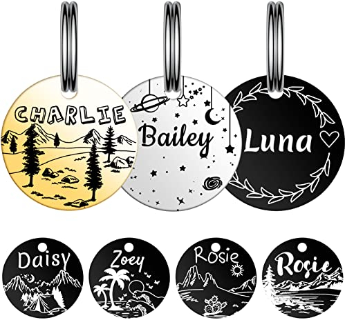 YEHANTI Hundemarke mit Gravur - Rund Edelstahl Adressanhänger Hund, Hundemarke Personalisiert mit Verschiedenen Mustern Hundehalsband mit Namen und Telefonnummer (S, Gold)